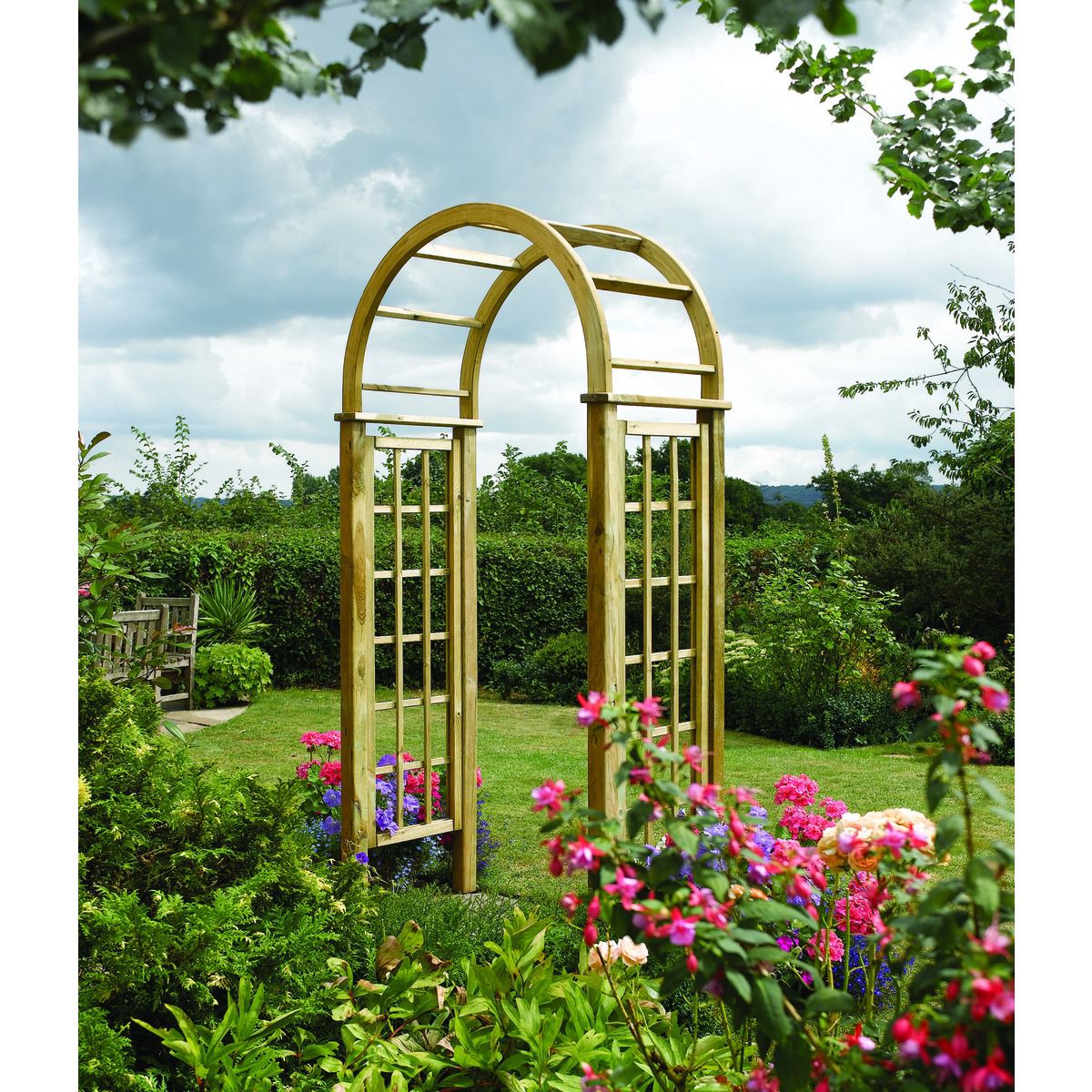 Image of Rowlinson Curved Wooden Trellis Garden Arch - 1240 x 650mm