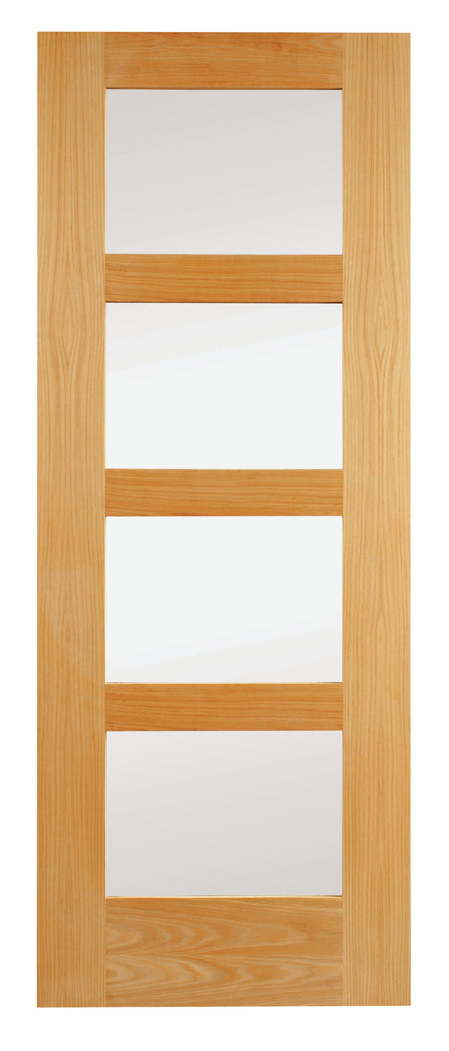 Image of Wickes Marlow Glazed Oak Veneer 4 Panel Shaker Internal Door - 1981 x 686mm