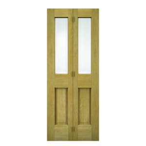 Wickes Cobham Glazed Oak 4 Panel Internal Bi-Fold Door - 1981 x 762mm
