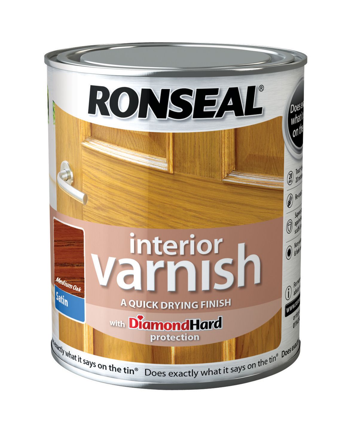 Ronseal Interior Varnish - Satin Medium Oak 750ml
