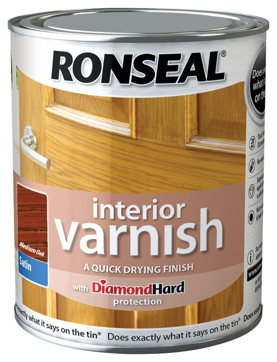 Image of Ronseal Interior Varnish - Satin Medium Oak 750ml