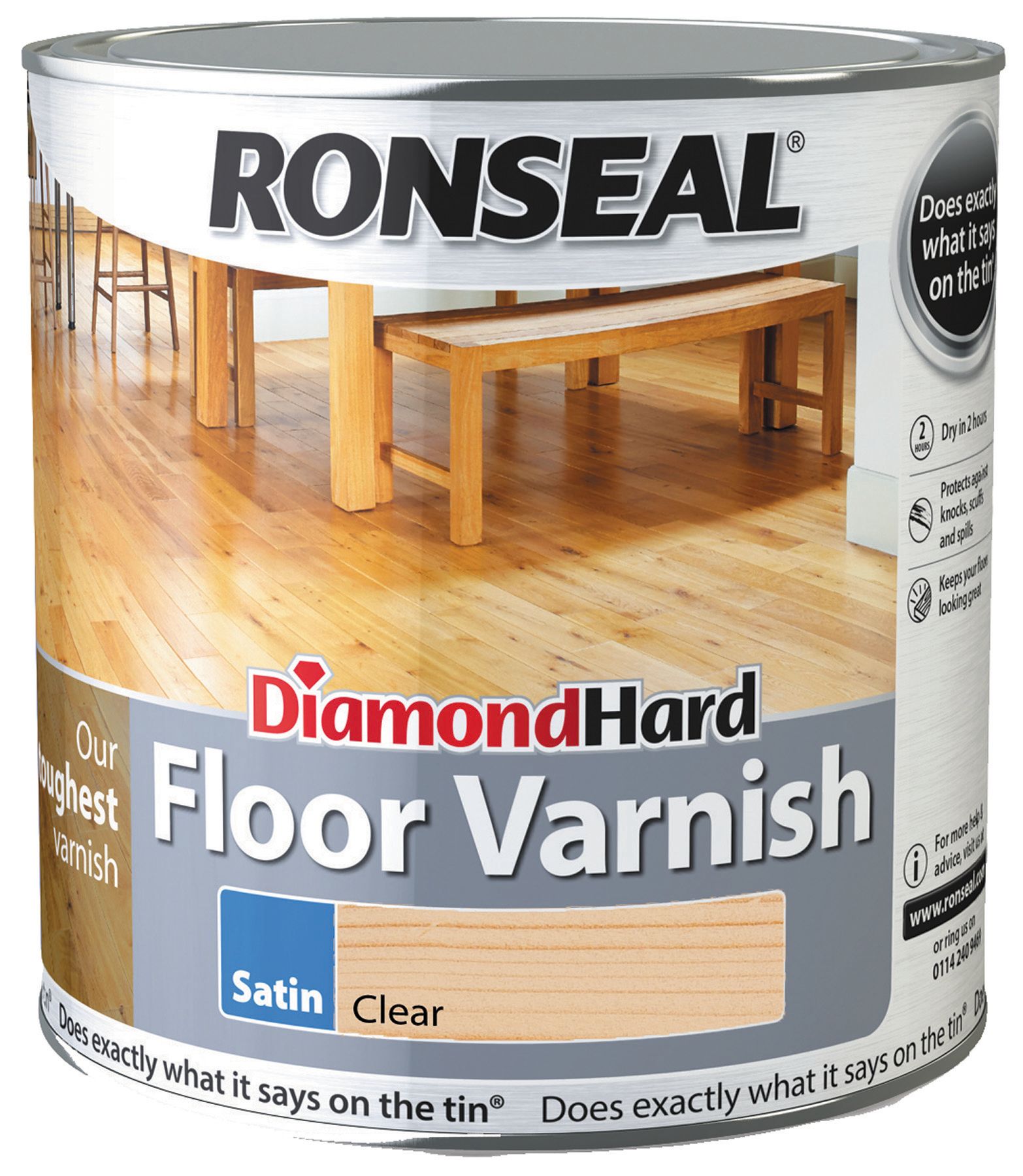 Ronseal Diamond Hard Floor Varnish - Clear Satin 2.5L