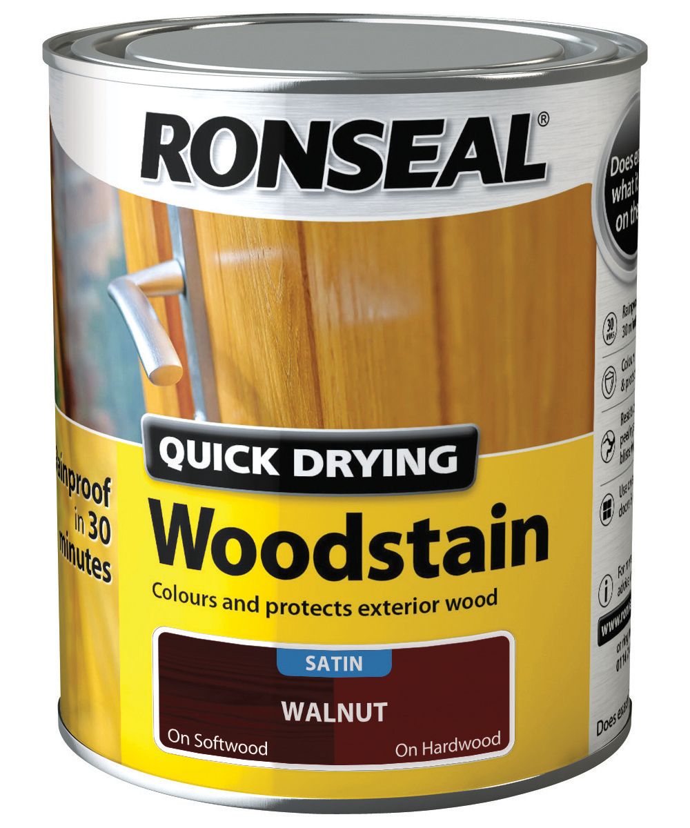 Image of Ronseal Quick Drying Woodstain - Satin Walnut 750ml