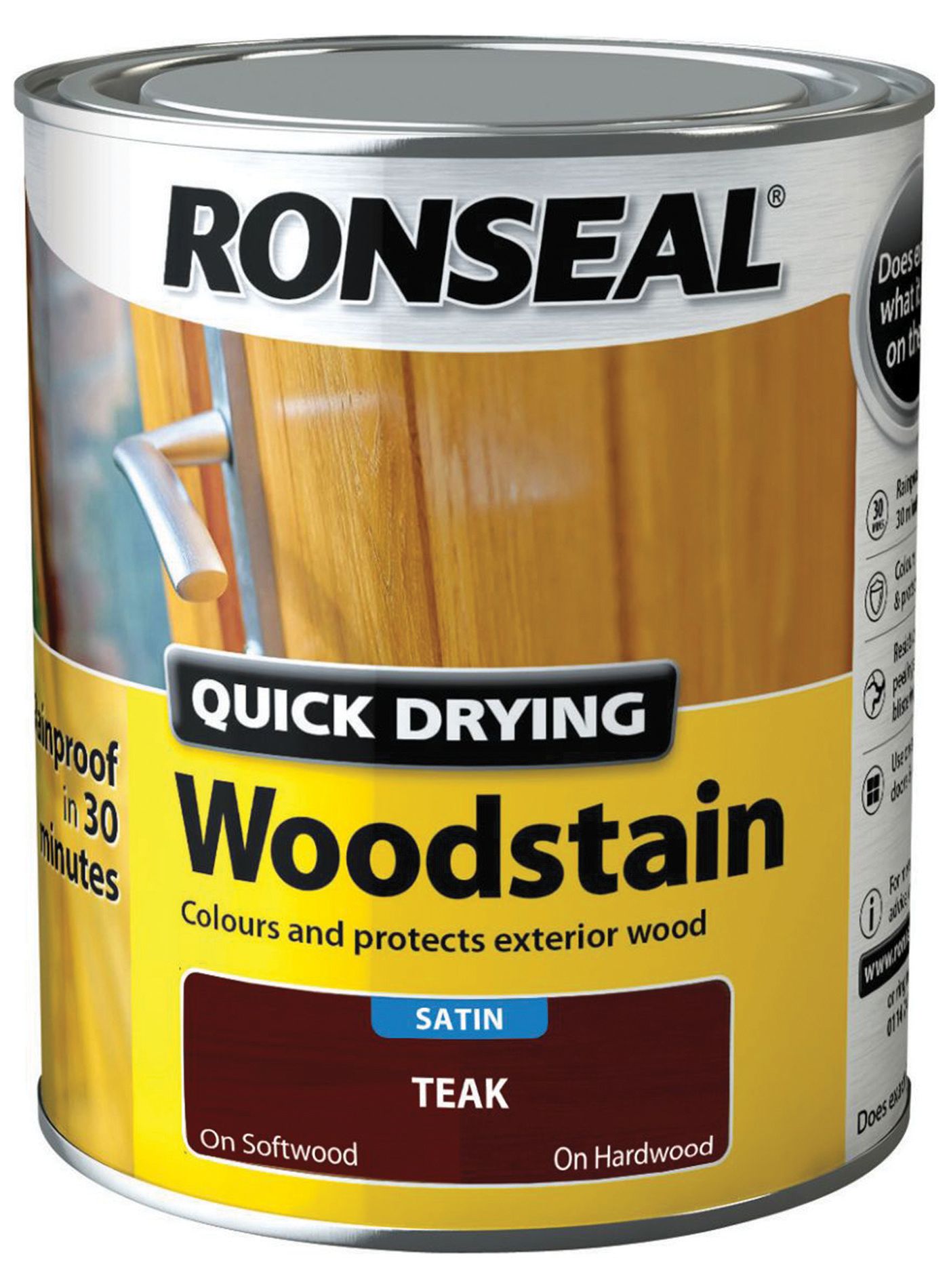 Image of Ronseal Quick Drying Woodstain - Satin Teak 750ml