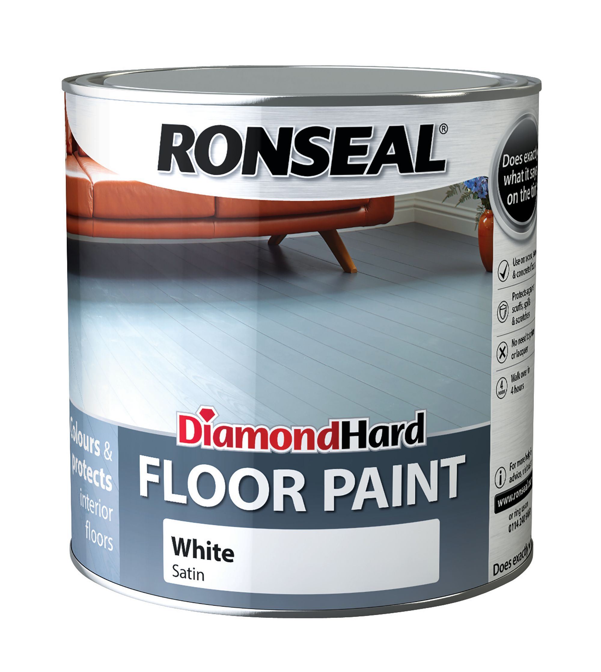 Image of Ronseal Diamond Hard Floor Paint - Satin White 2.5L