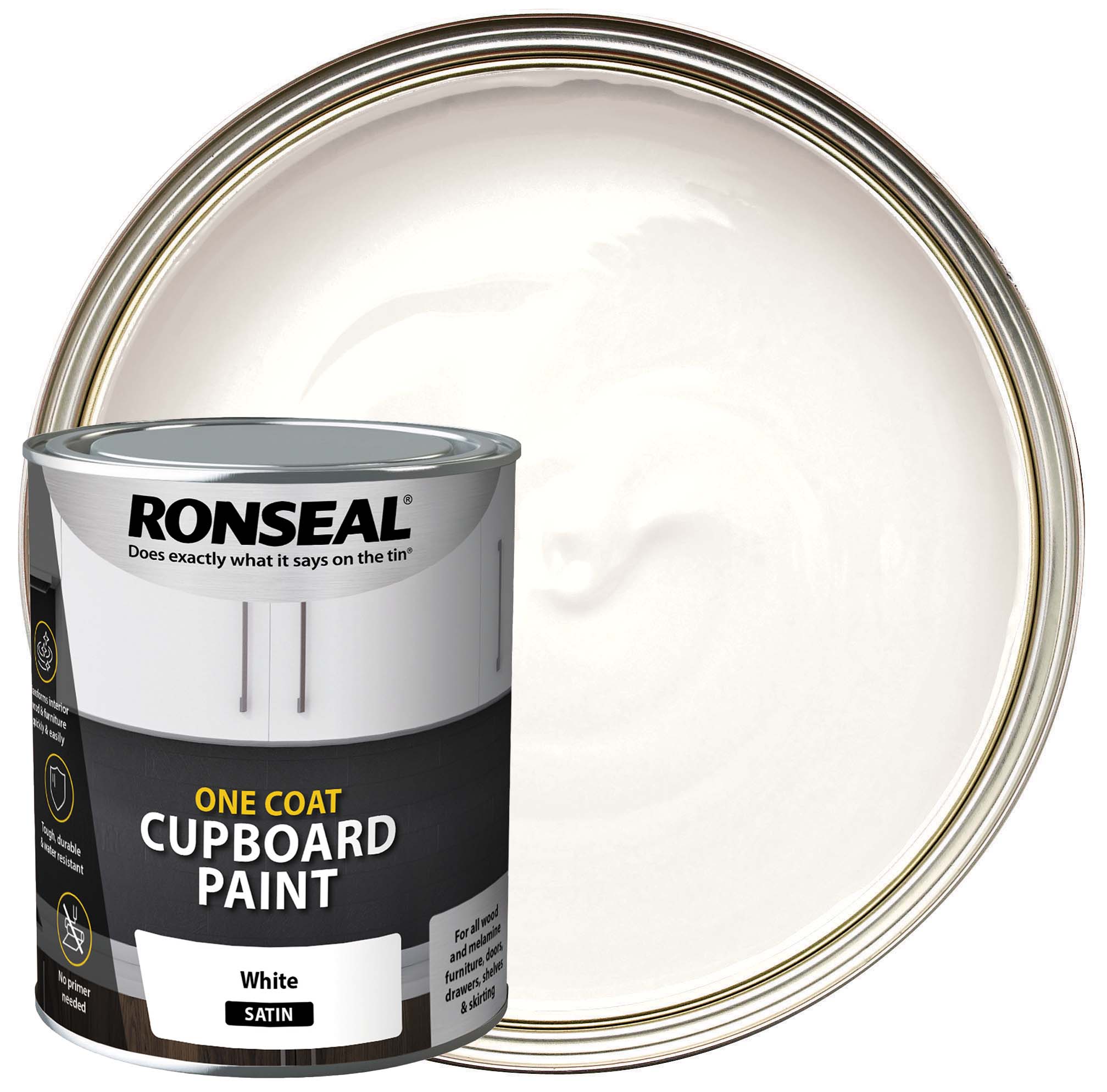 Ronseal One Coat Cupboard & Melamine Paint - White Satin 750ml