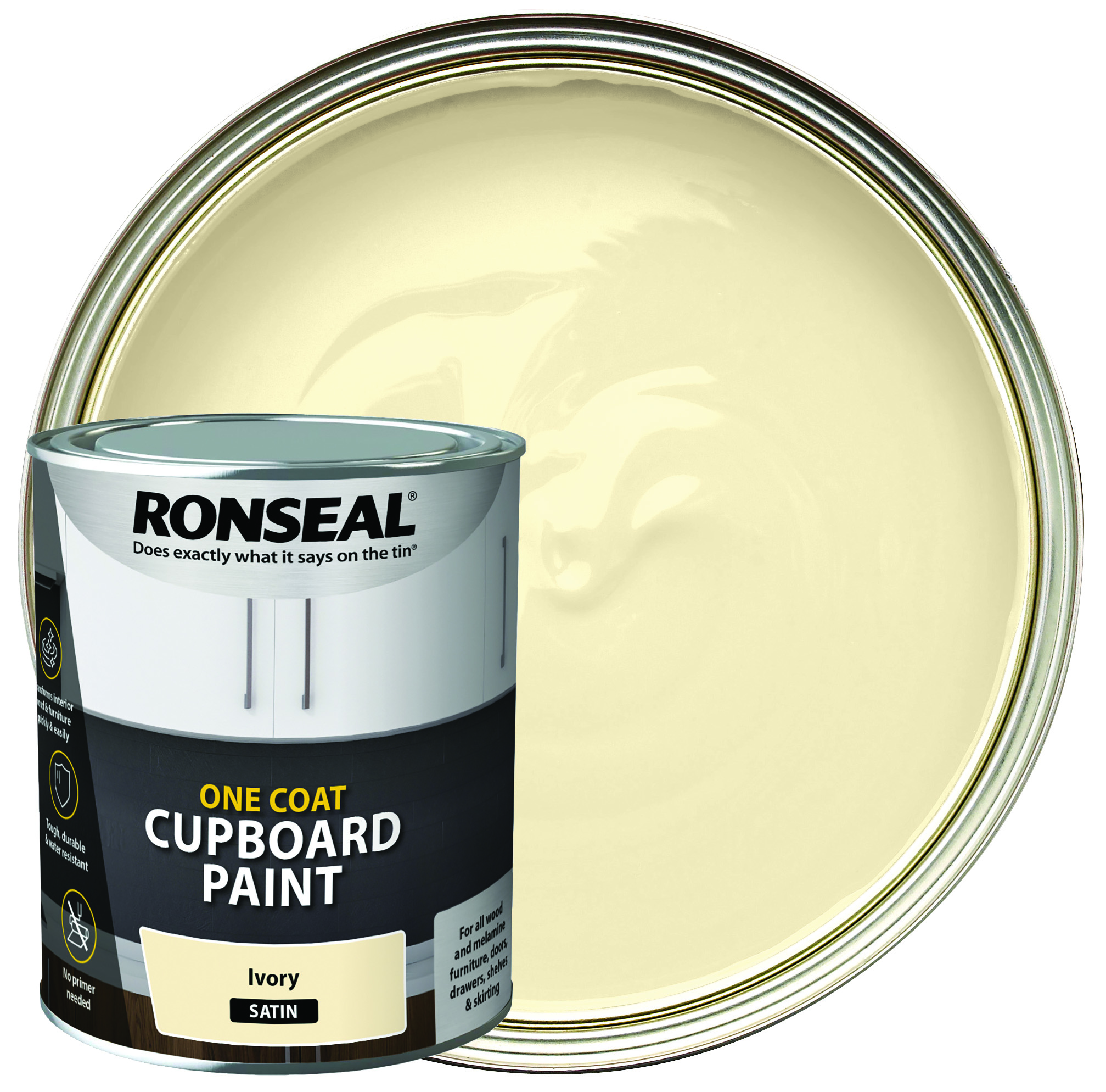 Ronseal One Coat Cupboard Melamine Paint Ivory Satin 750ml