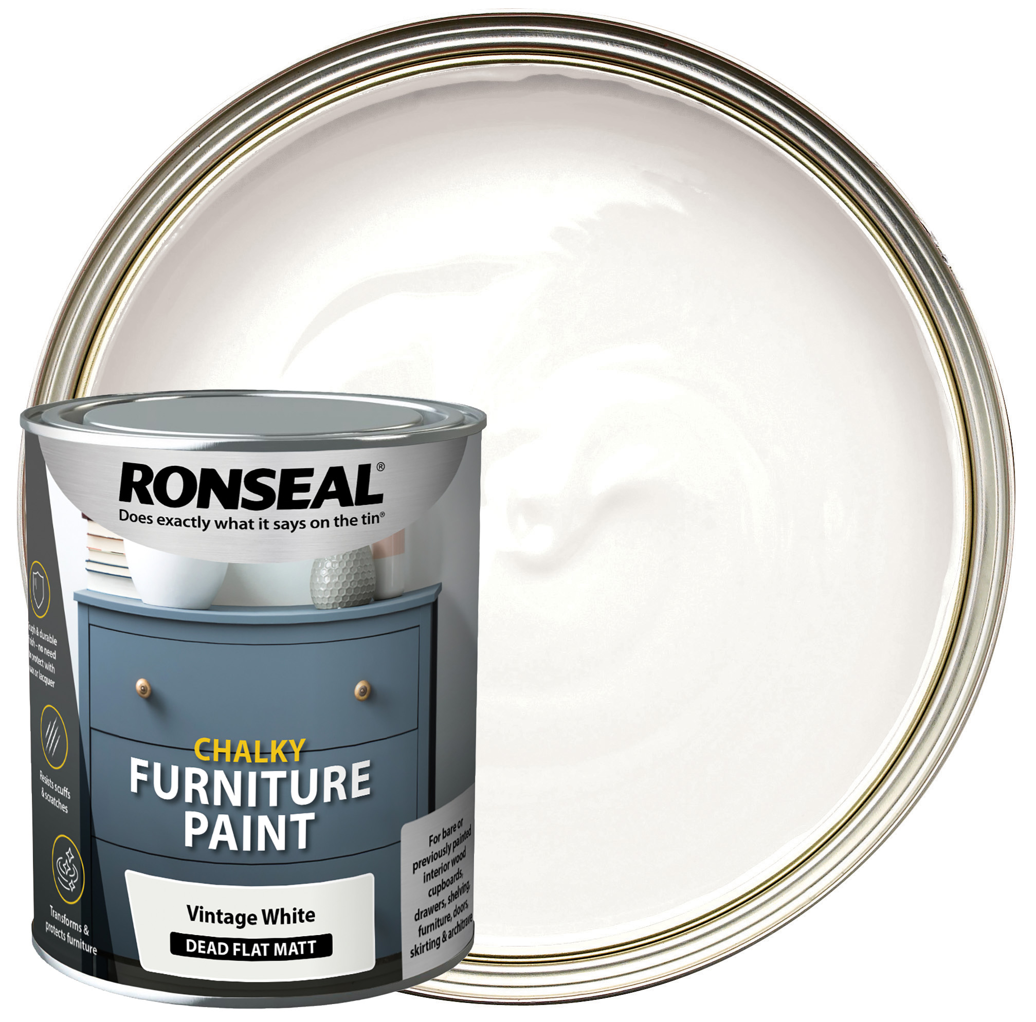 Ronseal Chalky Furniture Paint - Vintage White - 750ml