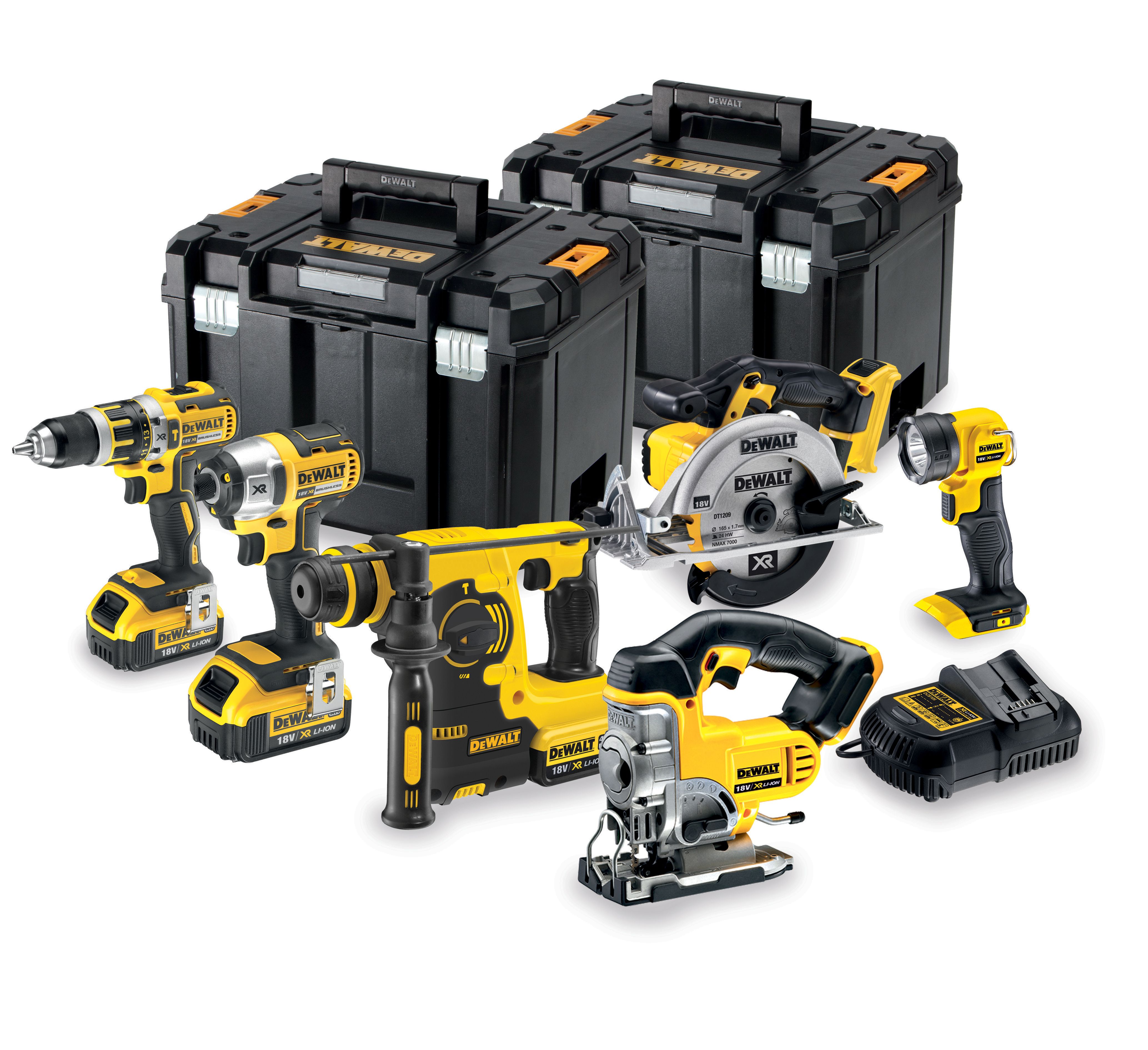 Image of DEWALT DCK699M3T-GB 18V 4.0Ah Xr Brushless Cordless 6 Piece Power Tool Set