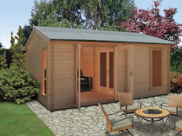 Image of Shire Firestone 12 x 15ft 3 Room Double Door Log Cabin