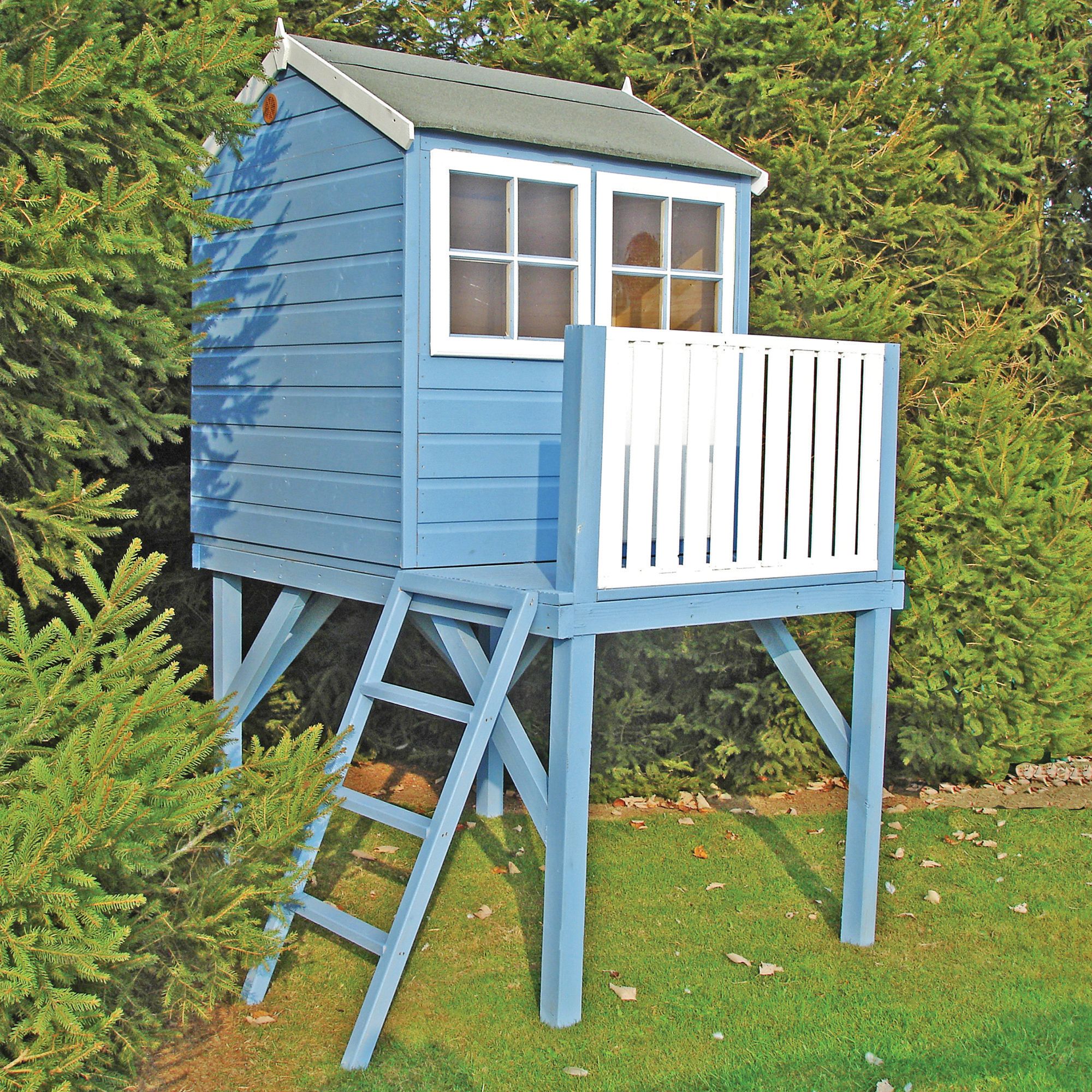 Image of Shire 4 x 4ft Bunny & Platform Elevated Wooden Playhouse with Balcony