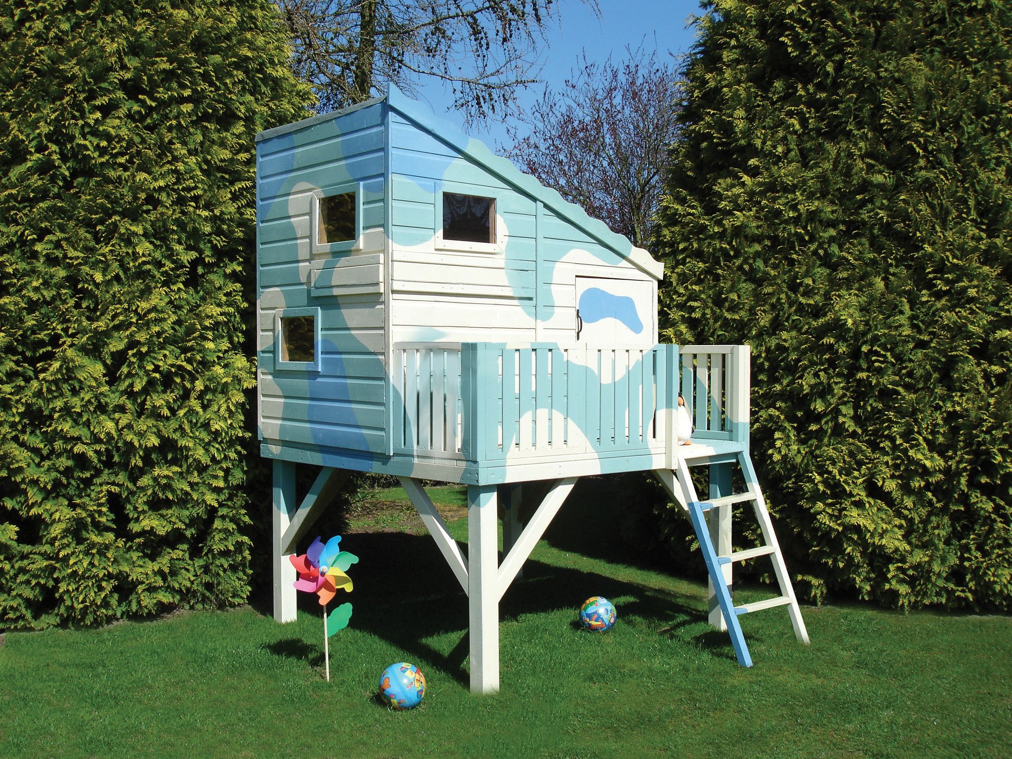 Shire 6 x 6ft Command Post & Platform Elevated Wooden Playhouse with Balcony