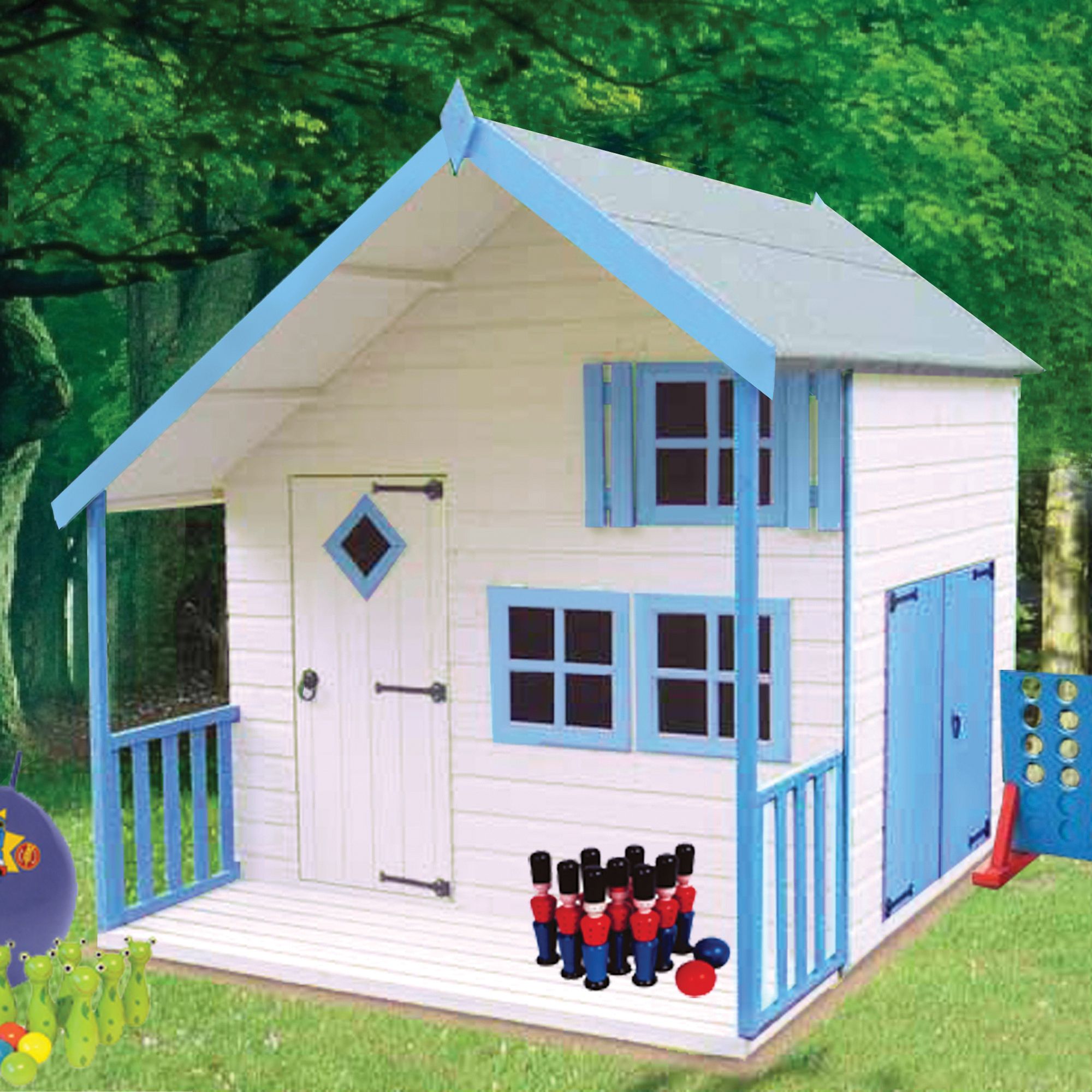 Image of Shire 7 x 6ft Crib & Bunk Wooden Playhouse with Double Side Door & Veranda