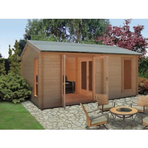 Image of Shire Firestone 14 x 16ft 3 Room Double Door Log Cabin with Assembly