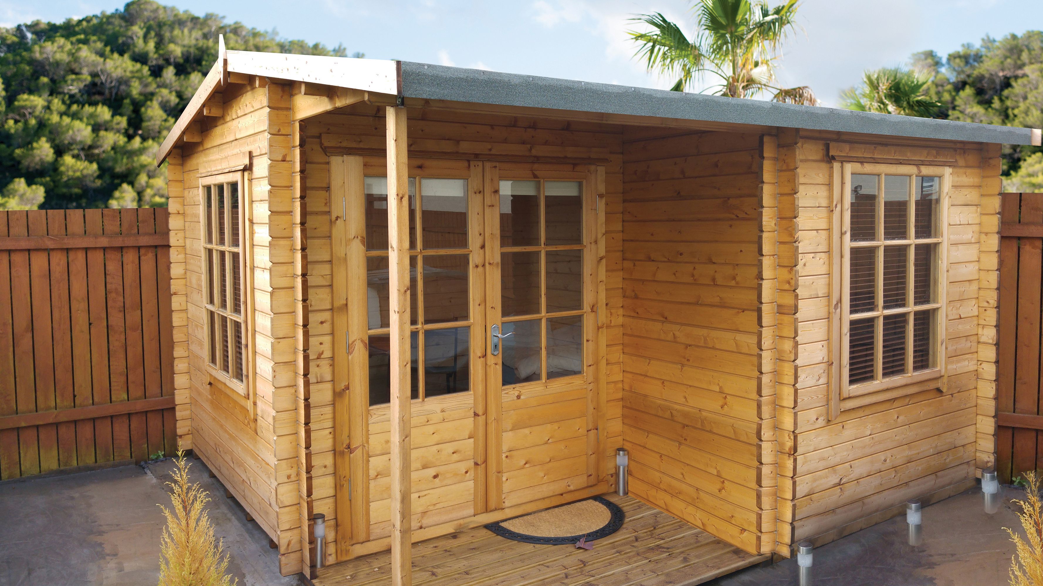 Shire Ringwood 12 x 15ft Large Double Door Log Cabin including Covered Porch with Assembly