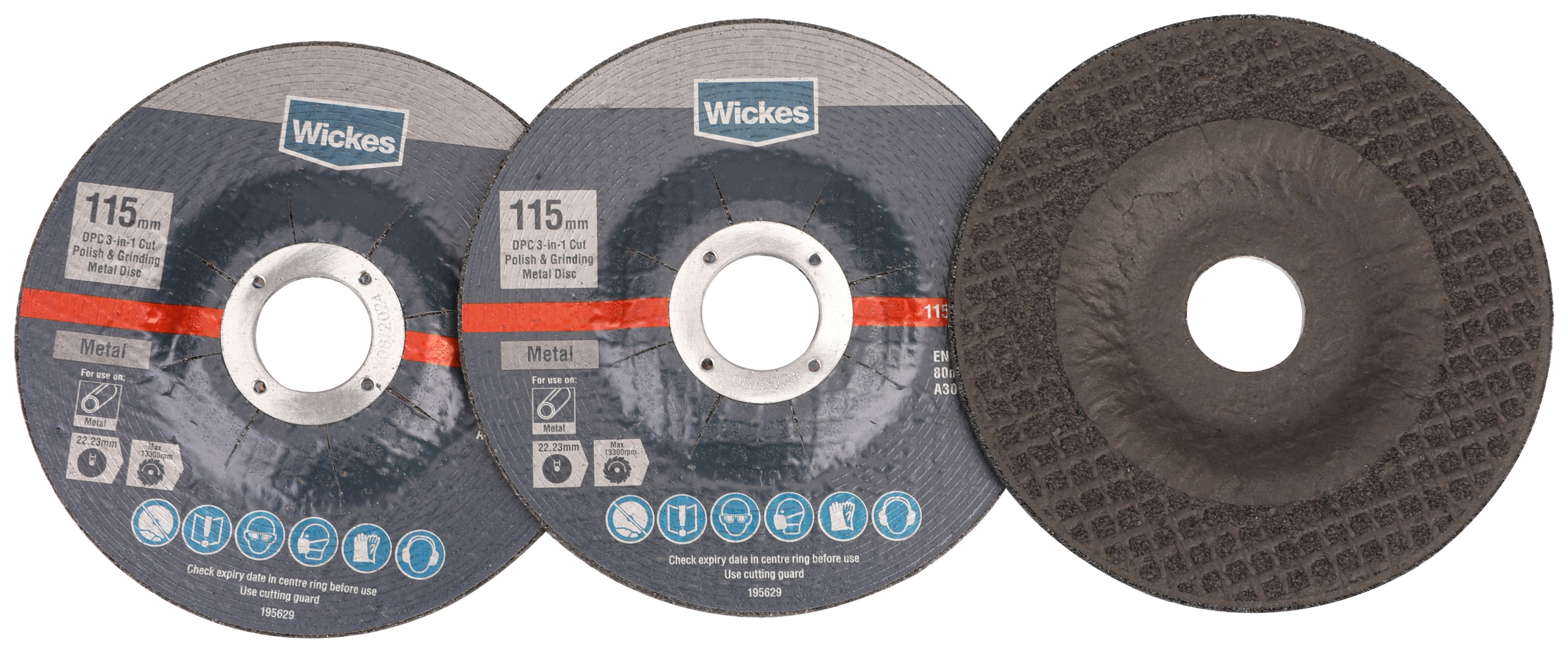 Image of Wickes DPC 3-in-1 Cut Polish & Grinding Metal Disc 115mm - Pack of 3