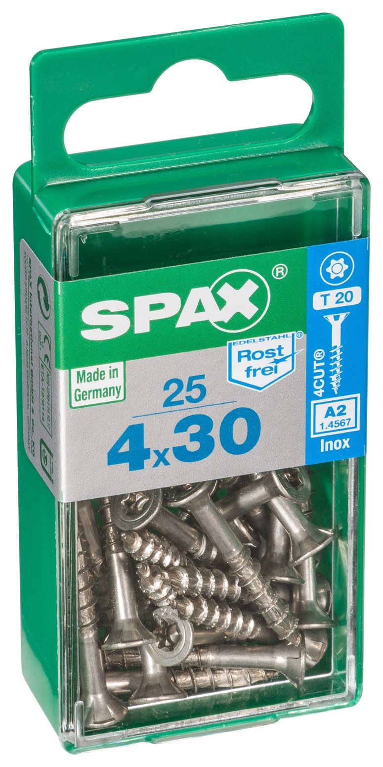 Image of Spax Tx Countersunk Stainless Steel Screws - 4 X 30mm Pack Of 25