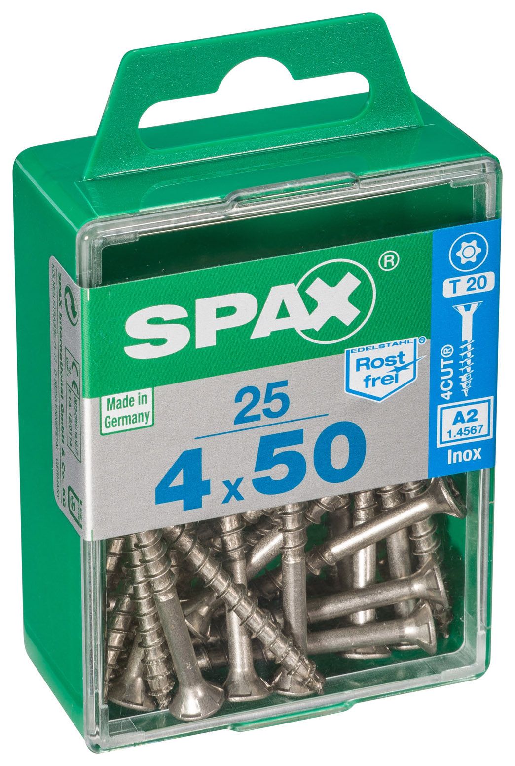 Image of Spax Tx Countersunk Stainless Steel Screws - 4 X 50mm Pack Of 25