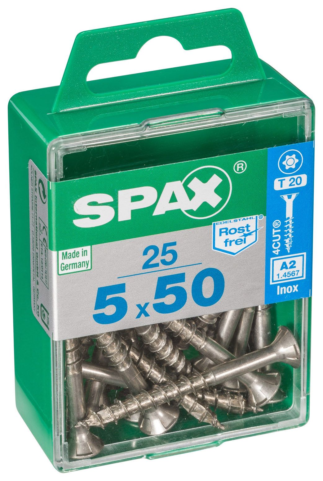 Image of Spax Tx Countersunk Stainless Steel Screws - 5 X 50mm Pack Of 25