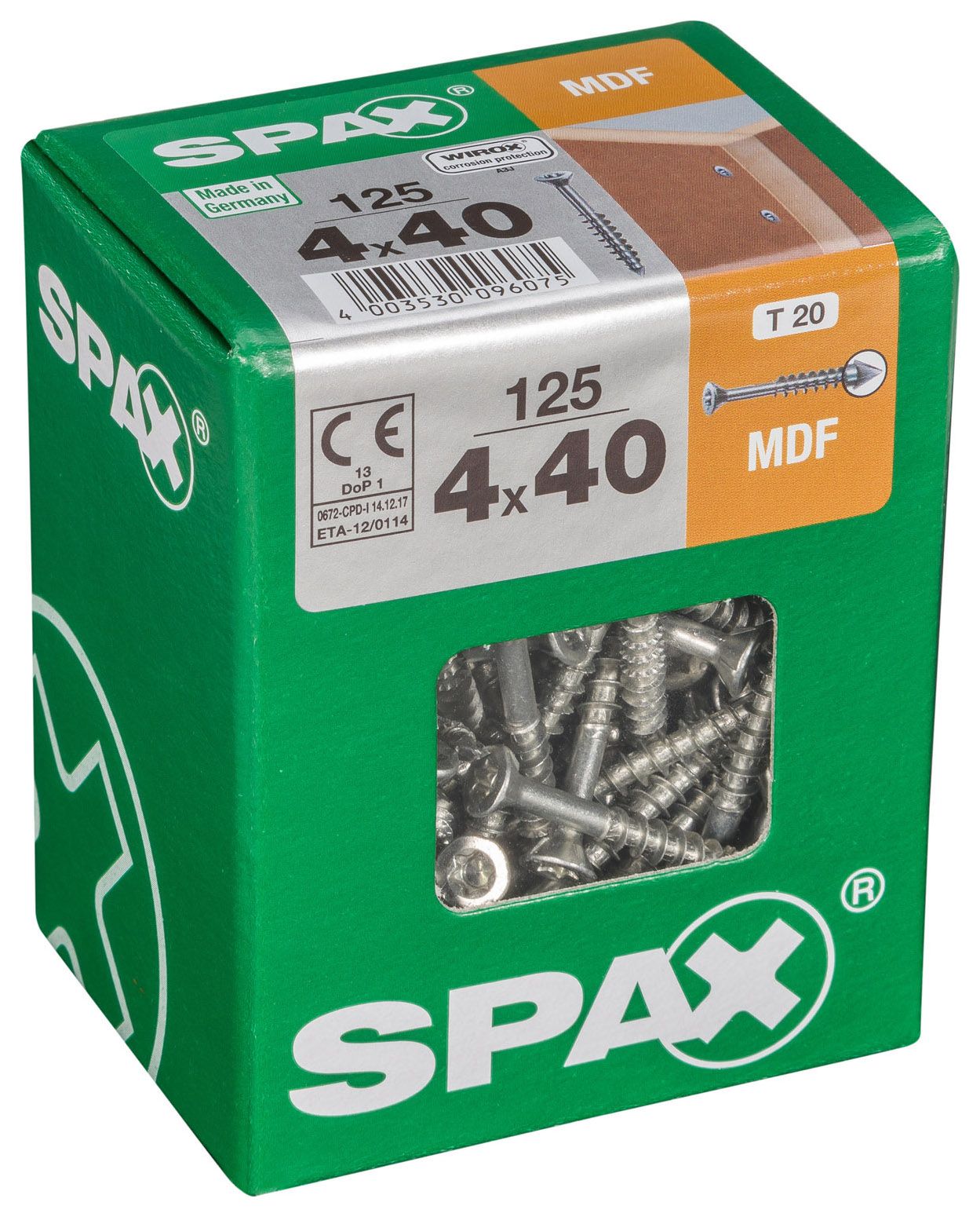 Spax Tx Countersunk Blue Zinc Mdf Screws - 4 X 40mm Pack Of 125