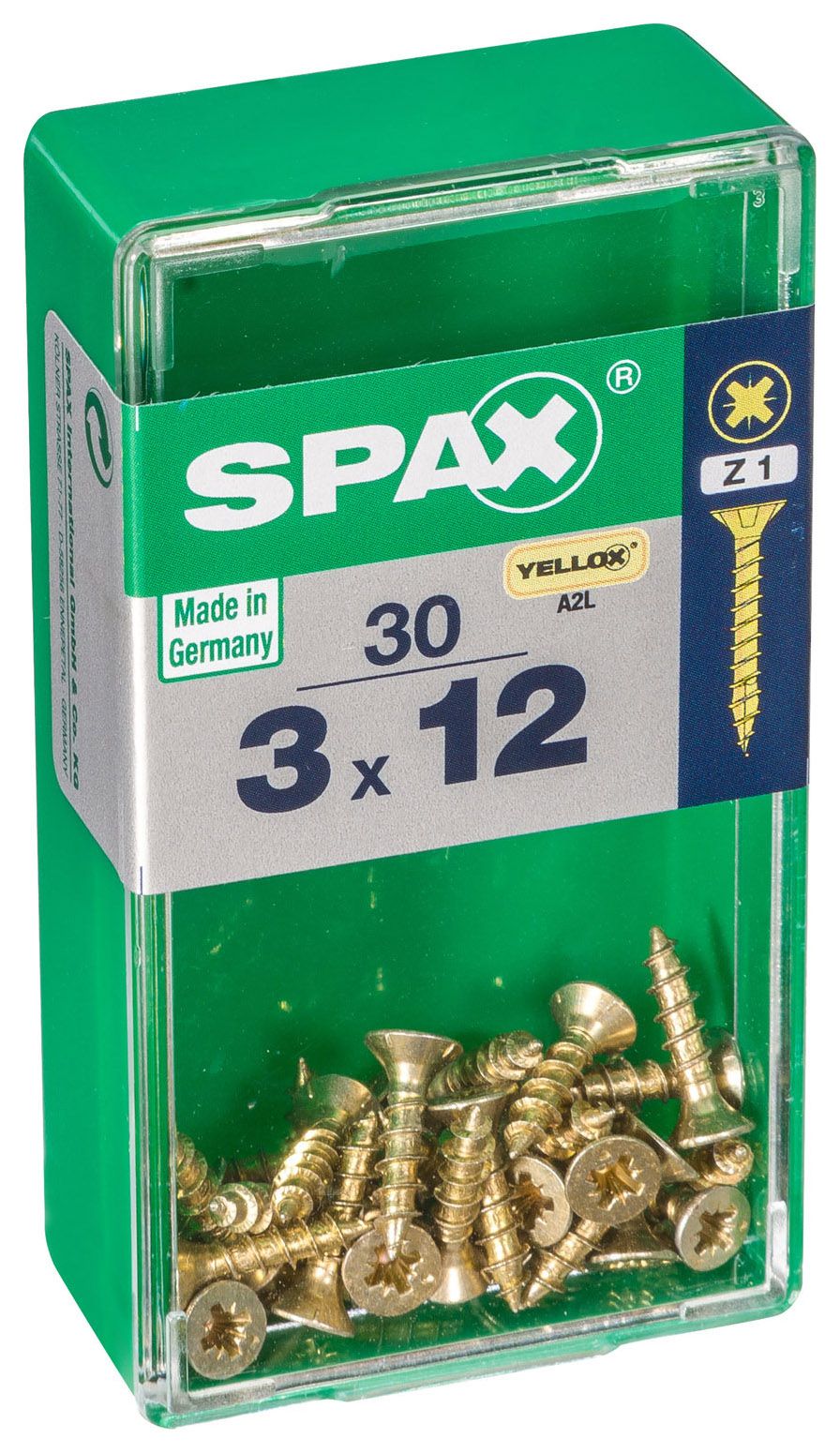 Spax PZ Countersunk Zinc Yellow Screws - 3 x 12mm Pack of 30