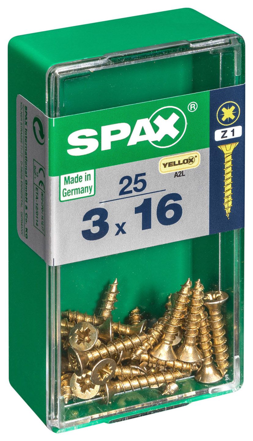 Spax Pz Countersunk Zinc Yellow Screws - 3 X 16mm Pack Of 25