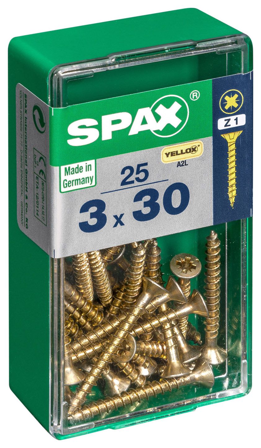 Image of Spax PZ Countersunk Zinc Yellow Screws - 3 x 30mm Pack of 25
