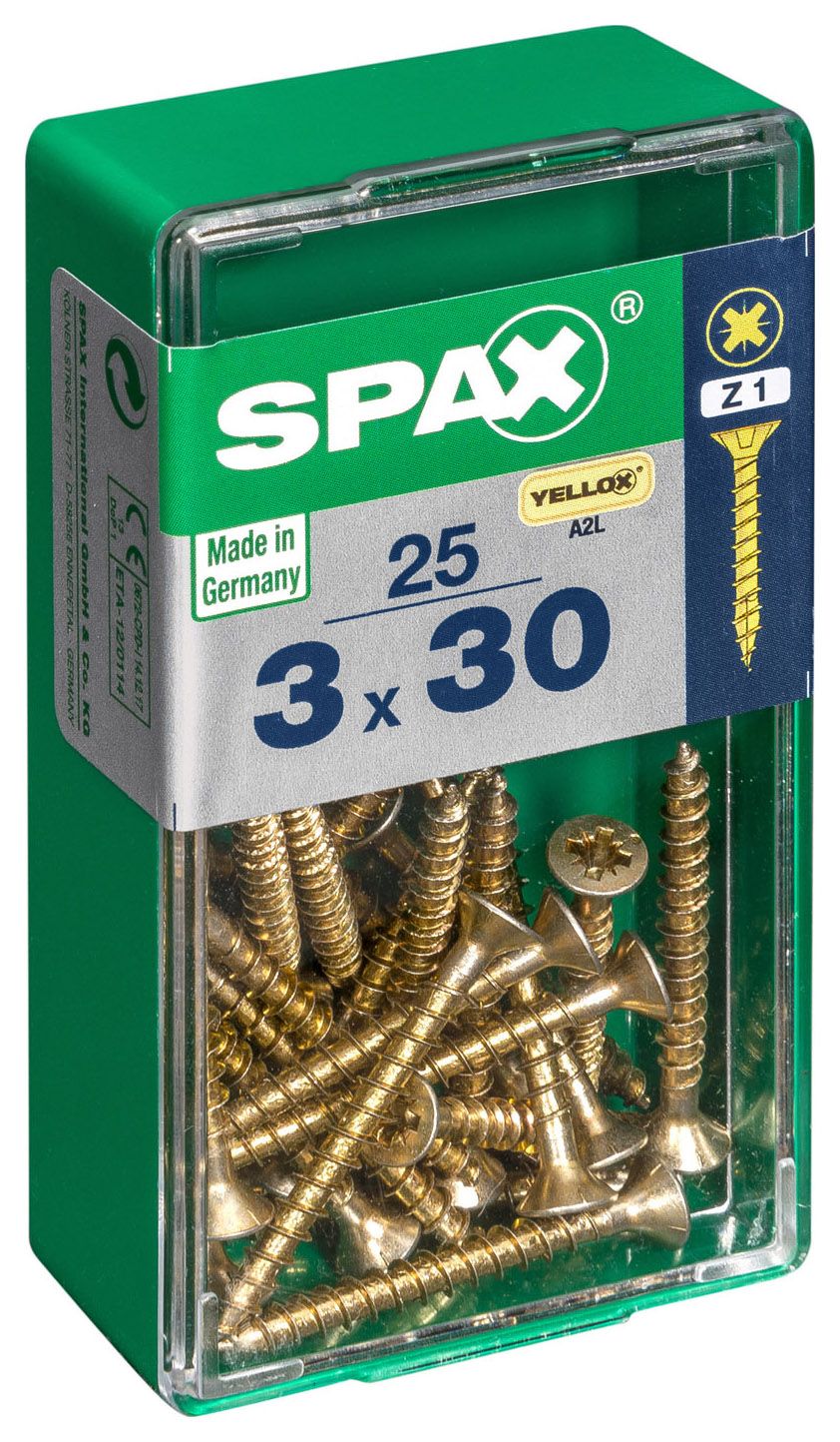 Spax PZ Countersunk Zinc Yellow Screws - 3 x 30mm Pack of 25