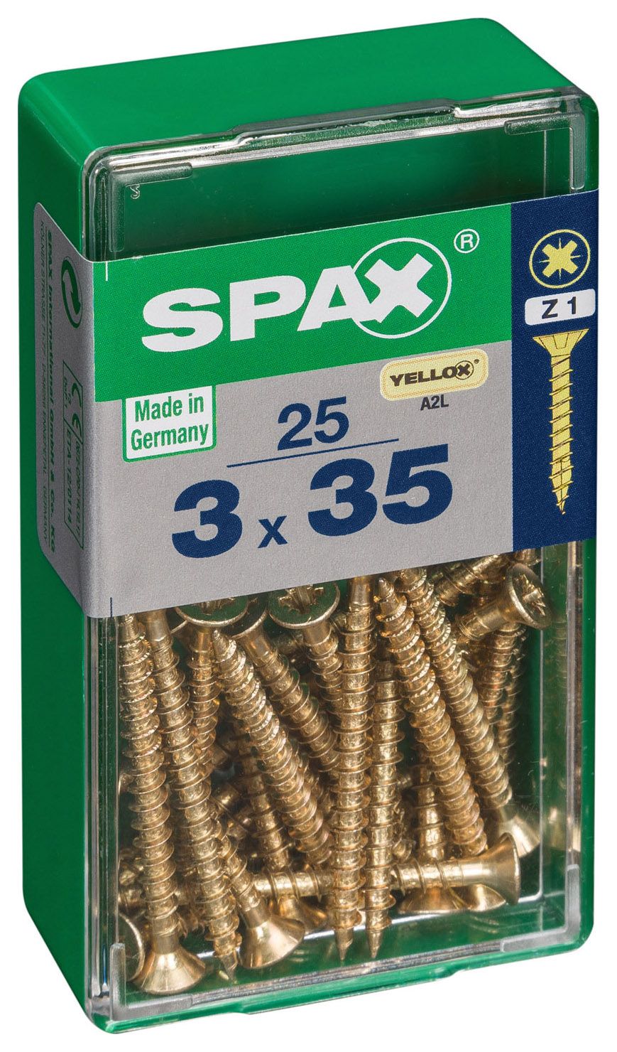 Image of Spax PZ Countersunk Zinc Yellow Screws - 3 x 35mm Pack of 25