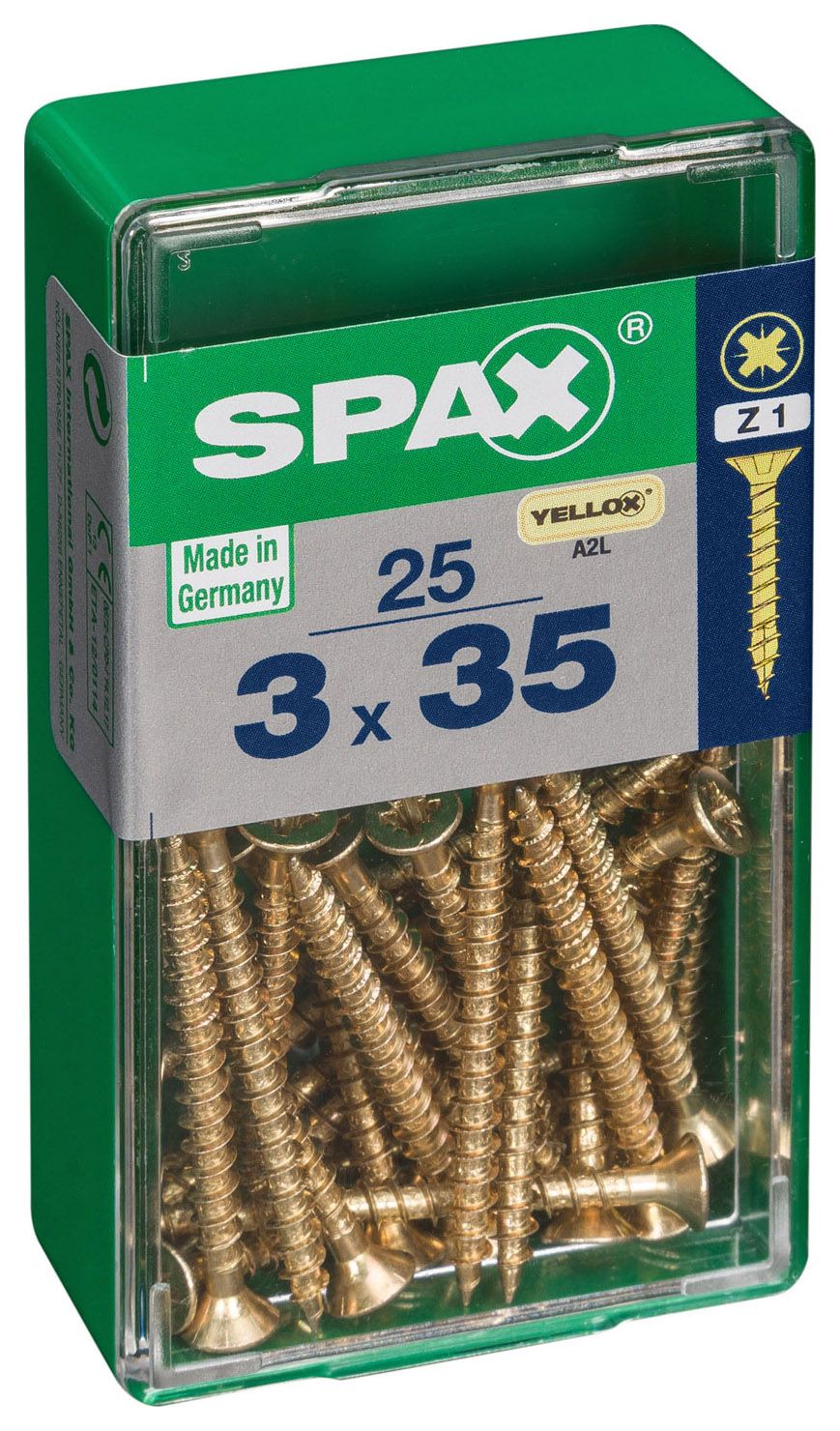 Spax PZ Countersunk Zinc Yellow Screws - 3 x 35mm Pack of 25