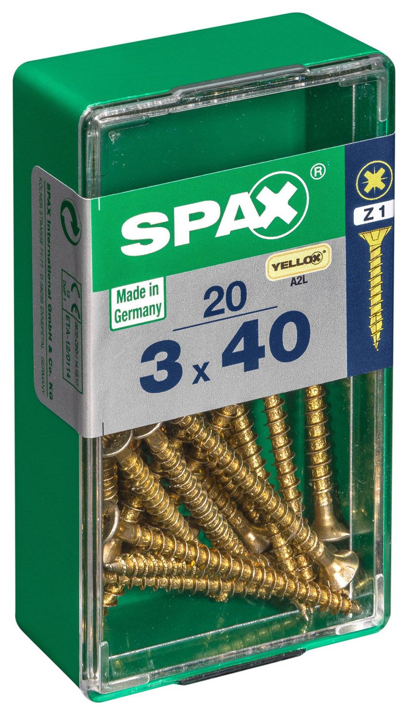 Spax Pz Countersunk Zinc Yellow Screws - 3 X 40mm Pack Of 20