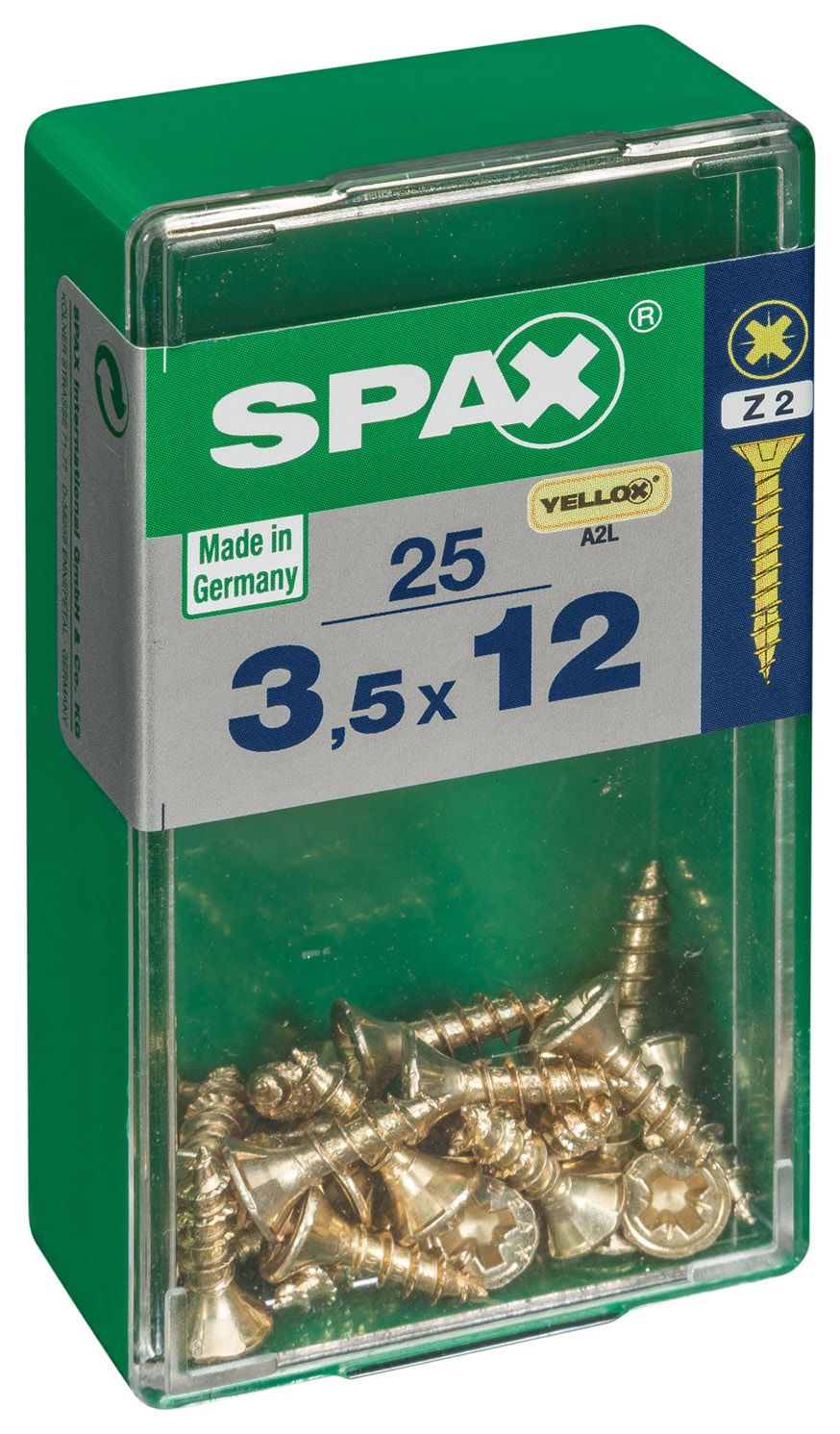 Image of Spax PZ Countersunk Zinc Yellow Screws - 3.5 x 12mm Pack of 25