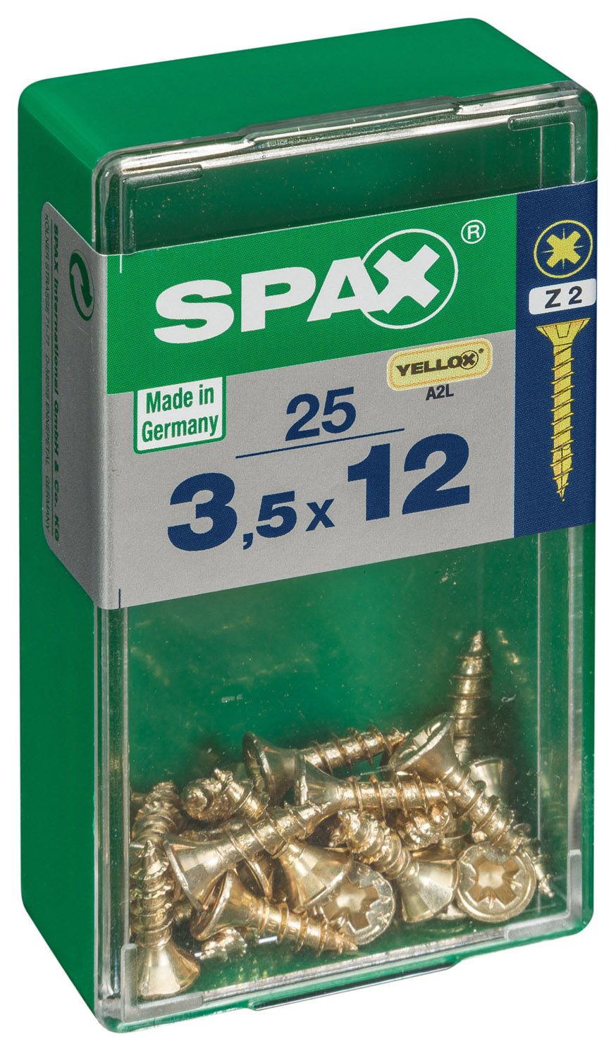 Spax PZ Countersunk Zinc Yellow Screws - 3.5 x 12mm Pack of 25