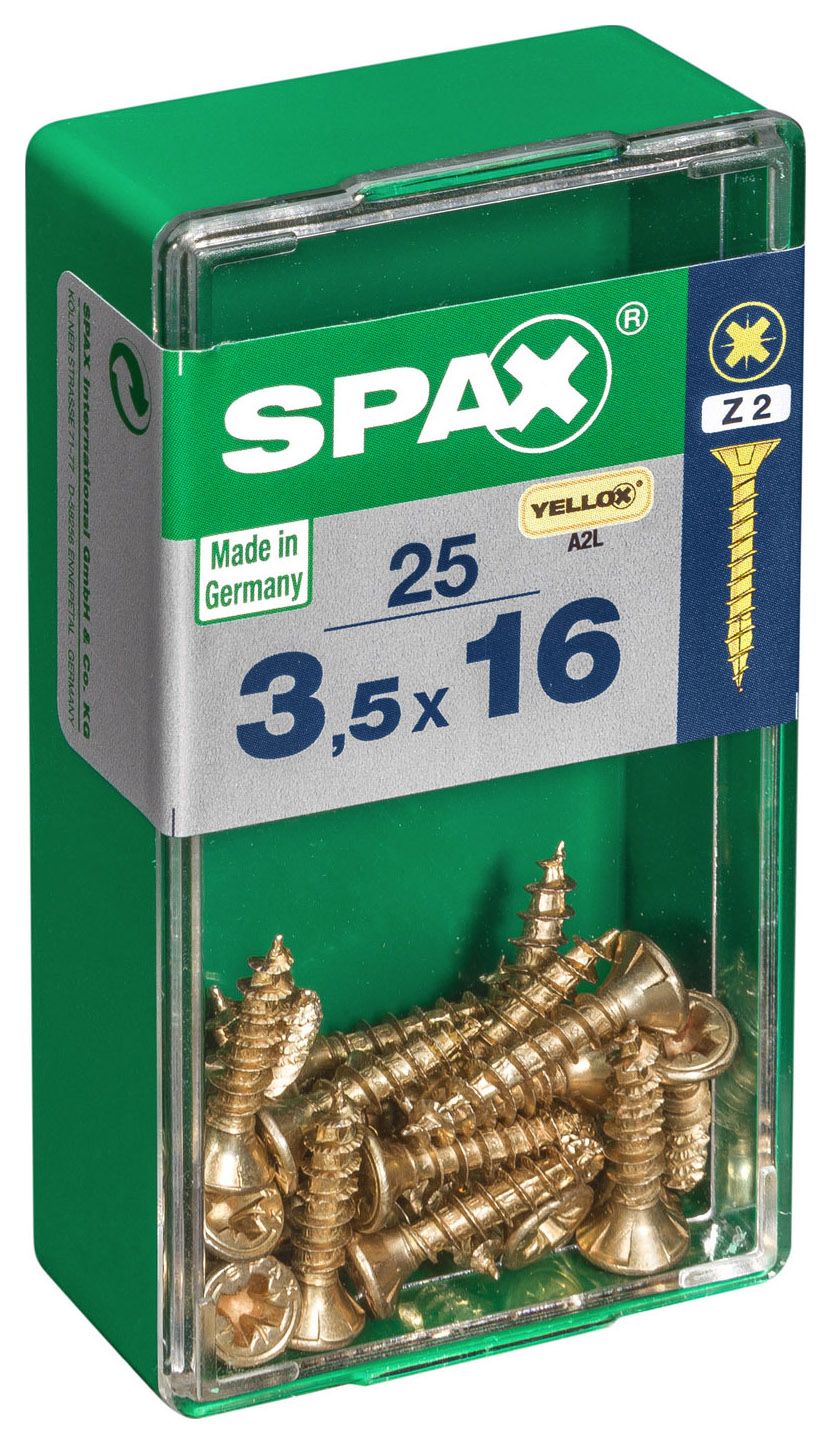Spax Pz Countersunk Zinc Yellow Screws - 3.5 X 16mm Pack Of 25