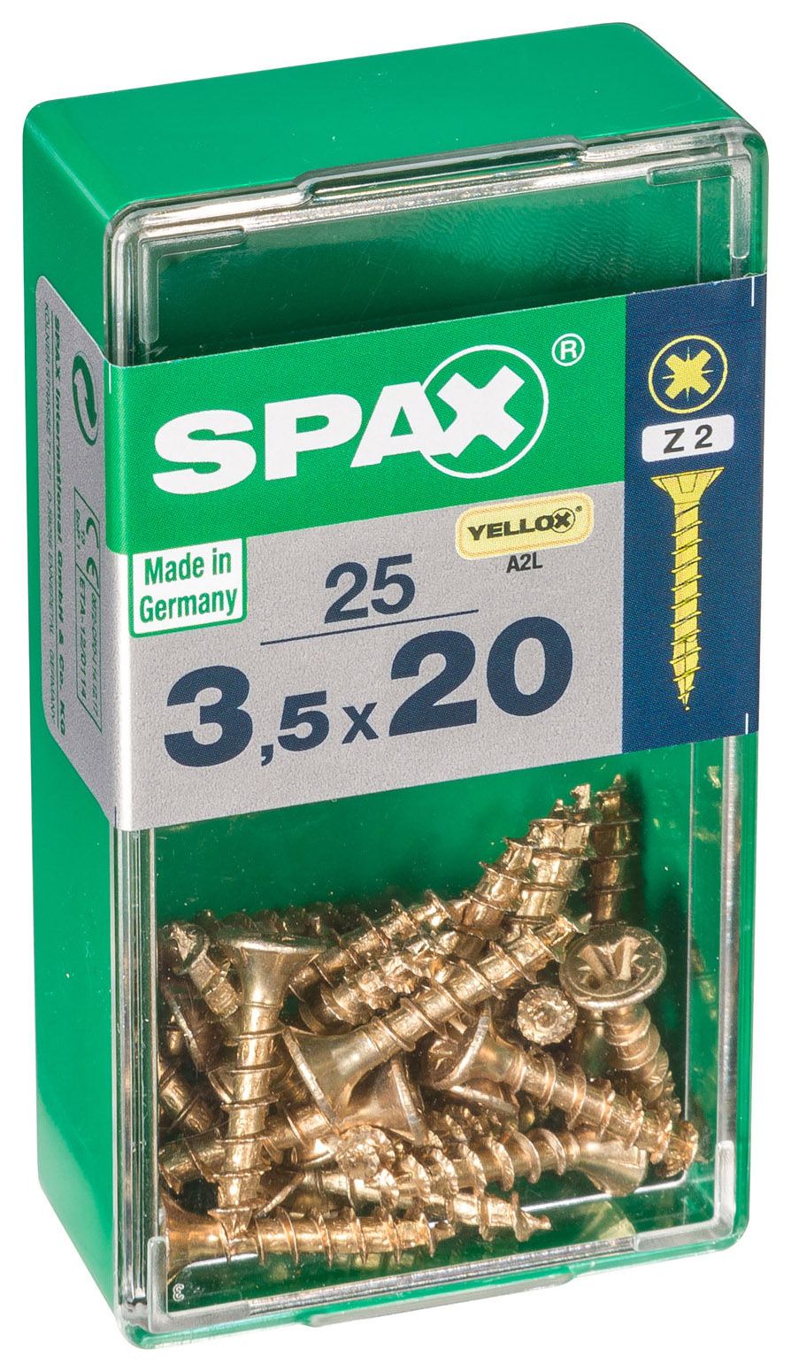 Spax PZ Countersunk Zinc Yellow Screws - 3.5 x 20mm Pack of 25