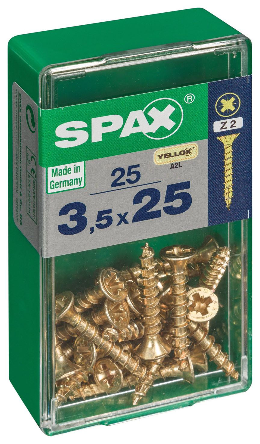 Spax Pz Countersunk Zinc Yellow Screws - 3.5 X 25mm Pack Of 25