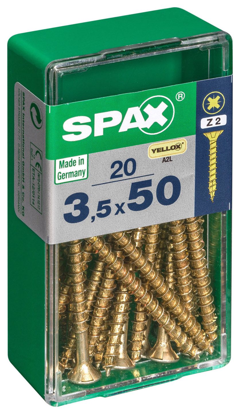 Spax PZ Countersunk Zinc Yellow Screws - 3.5 x 50mm Pack of 20