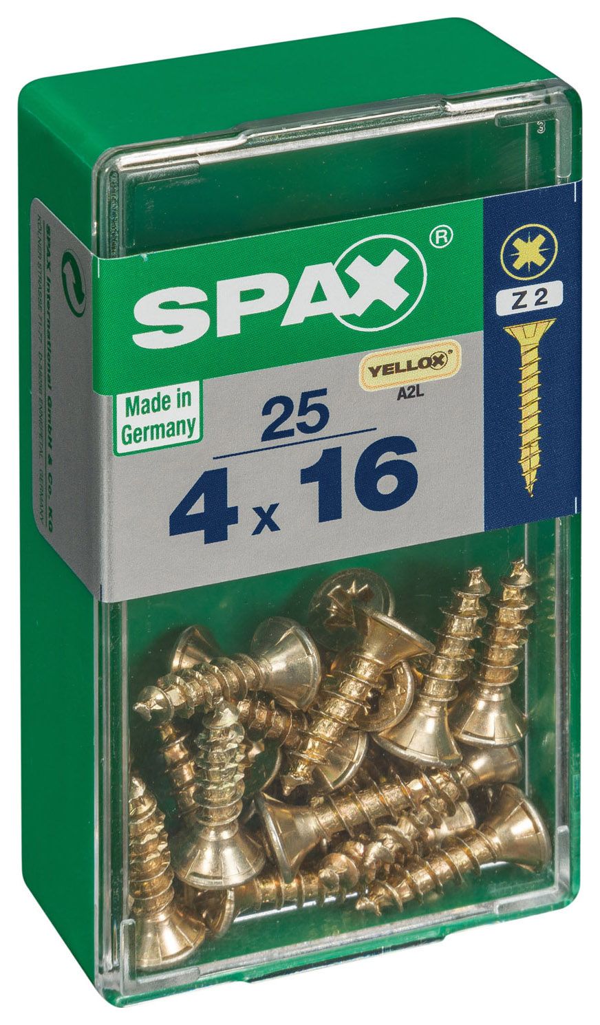 Spax Pz Countersunk Zinc Yellow Screws - 4 X 16mm Pack Of 25