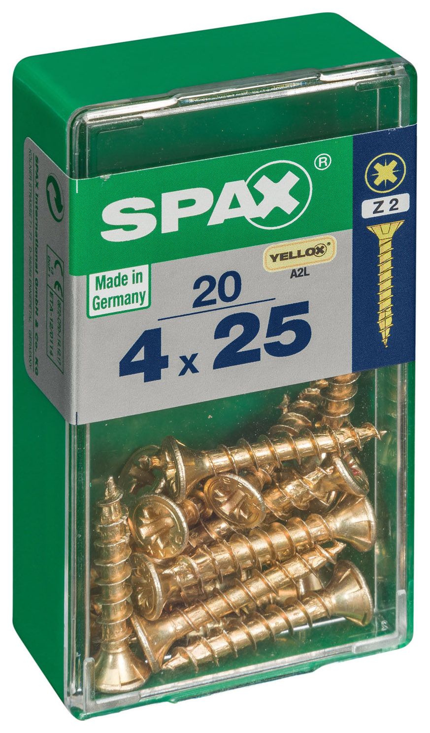 Spax Pz Countersunk Zinc Yellow Screws - 4 X 25mm Pack Of 20