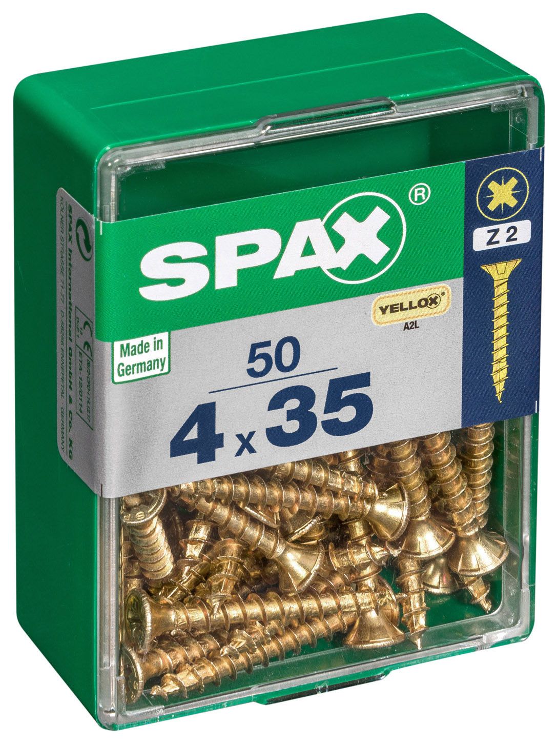 Spax PZ Countersunk Zinc Yellow Screws - 4 x 35mm Pack of 50