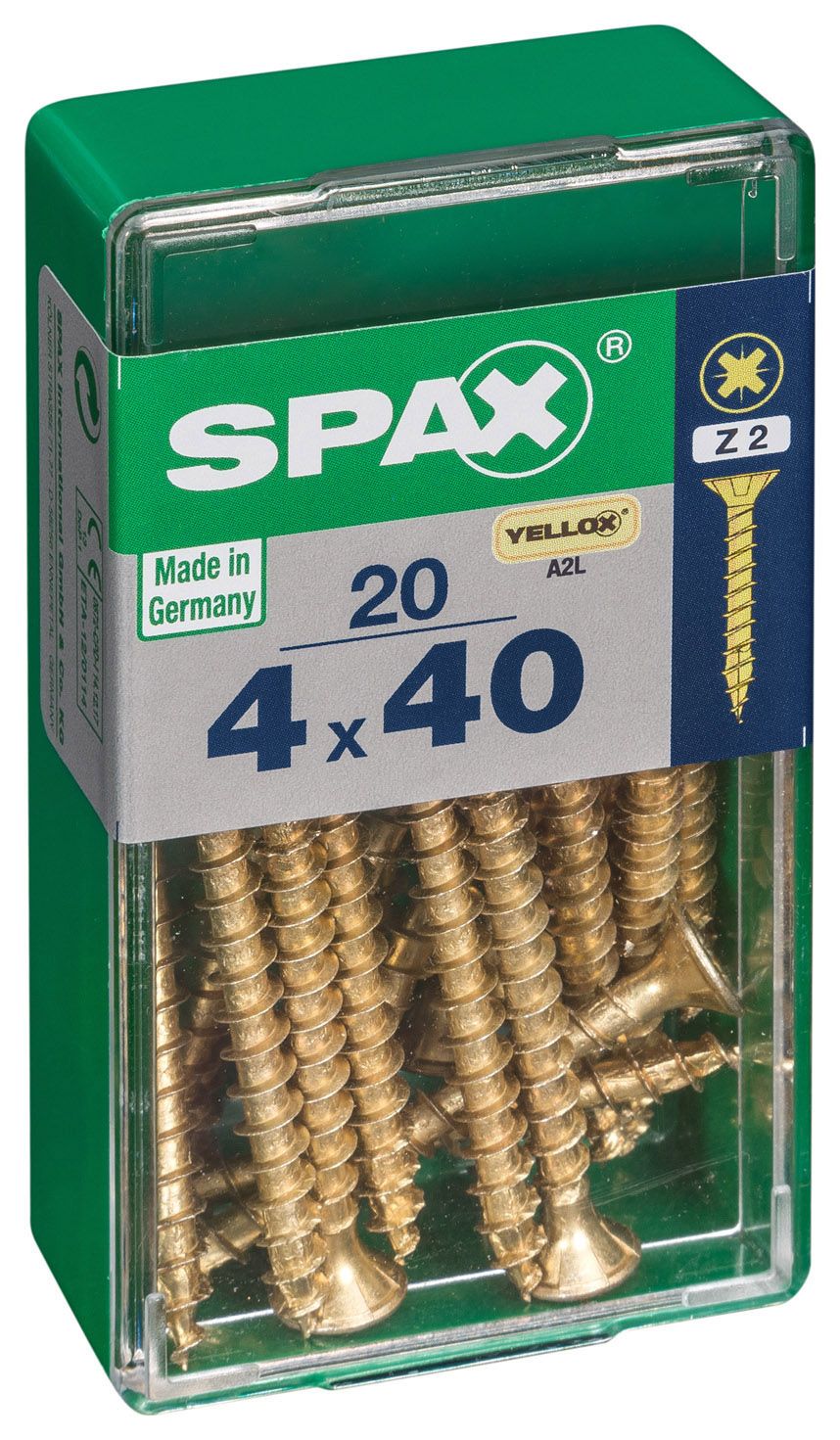 Spax Pz Countersunk Zinc Yellow Screws - 4 X 40mm Pack Of 20