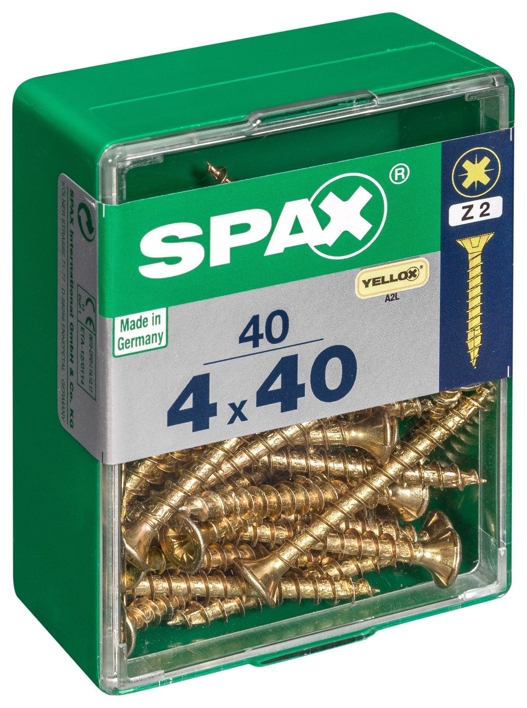 Spax PZ Countersunk Zinc Yellow Screws - 4 x 40mm Pack of 40