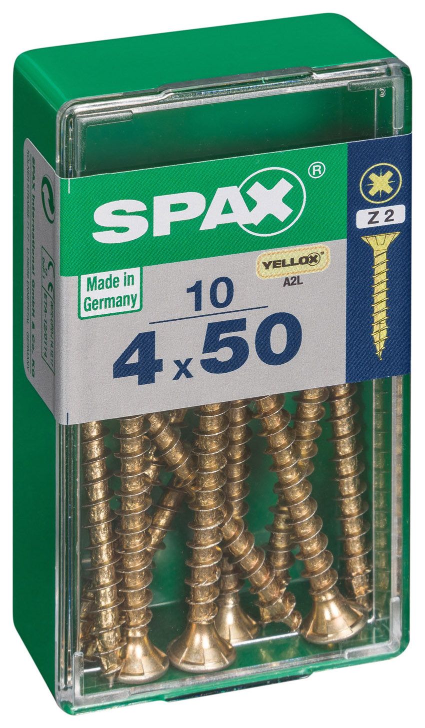 Spax Pz Countersunk Zinc Yellow Screws - 4 X 50mm Pack Of 10