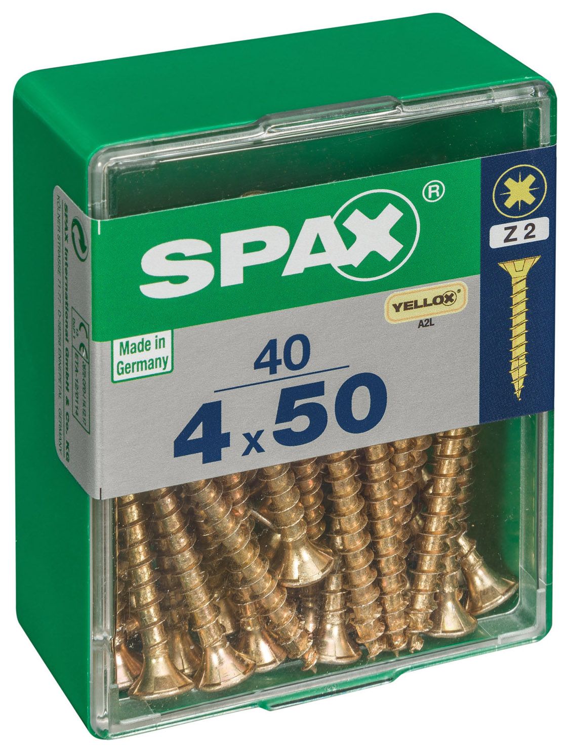 Spax PZ Countersunk Zinc Yellow Screws - 4 x 50mm Pack of 40