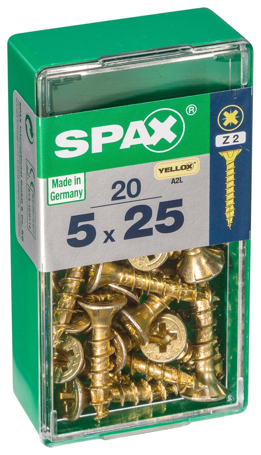 Spax Pz Countersunk Zinc Yellow Screws - 5 X 25mm Pack Of 20