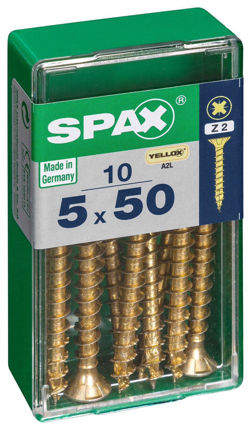 Spax Pz Countersunk Zinc Yellow Screws - 5 X 50mm Pack Of 10