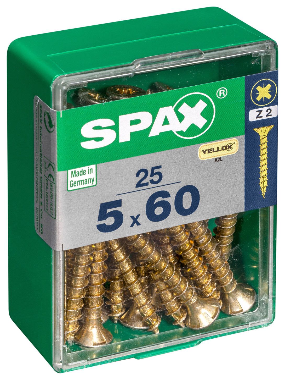 Spax PZ Countersunk Zinc Yellow Screws - 5 x 60mm Pack of 25