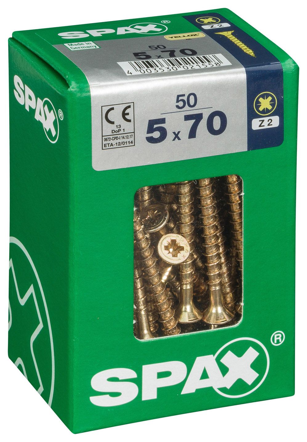 Spax PZ Countersunk Zinc Yellow Screws - 5 x 70mm Pack of 50