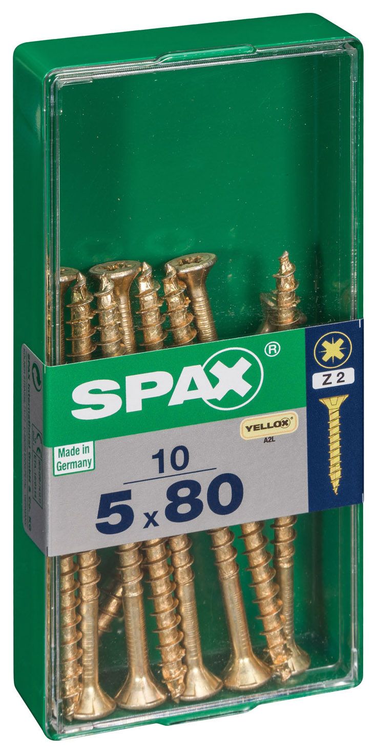 Spax PZ Countersunk Zinc Yellow Screws - 5 x 80mm Pack of 10