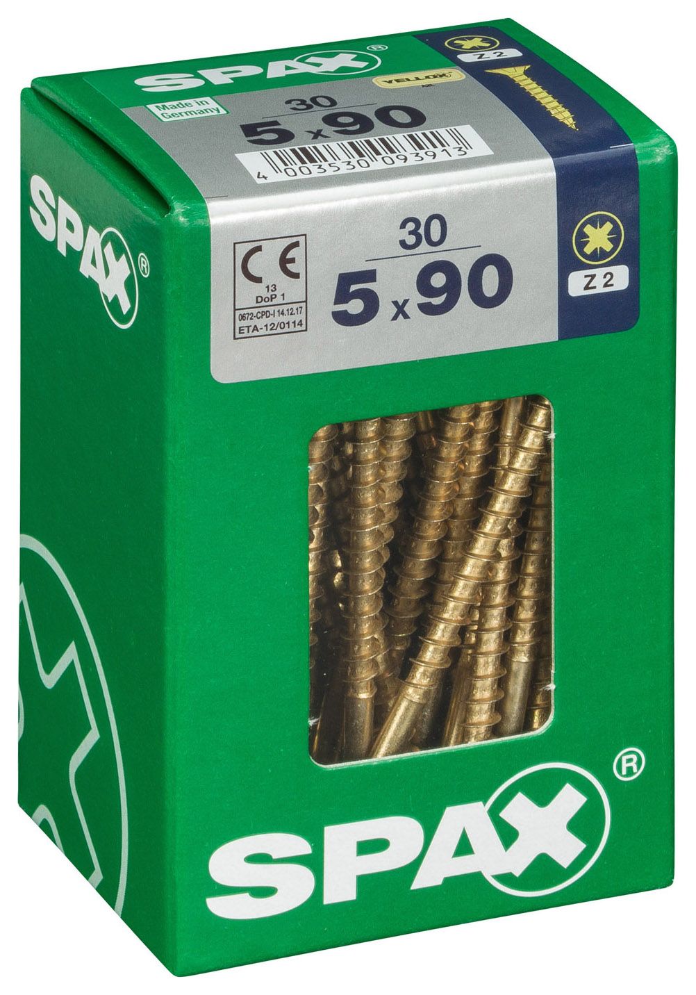 Spax PZ Countersunk Zinc Yellow Screws - 5 x 90mm Pack of 30